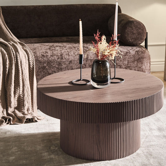 AstraHome Coffee Table Dark Brown MDF Top With Ribbed Leg 80 cm Modern Living Room