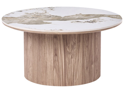 NovaHome Ceramic Top Coffee Table Ø80cm White Marble Ribbed MDF Base