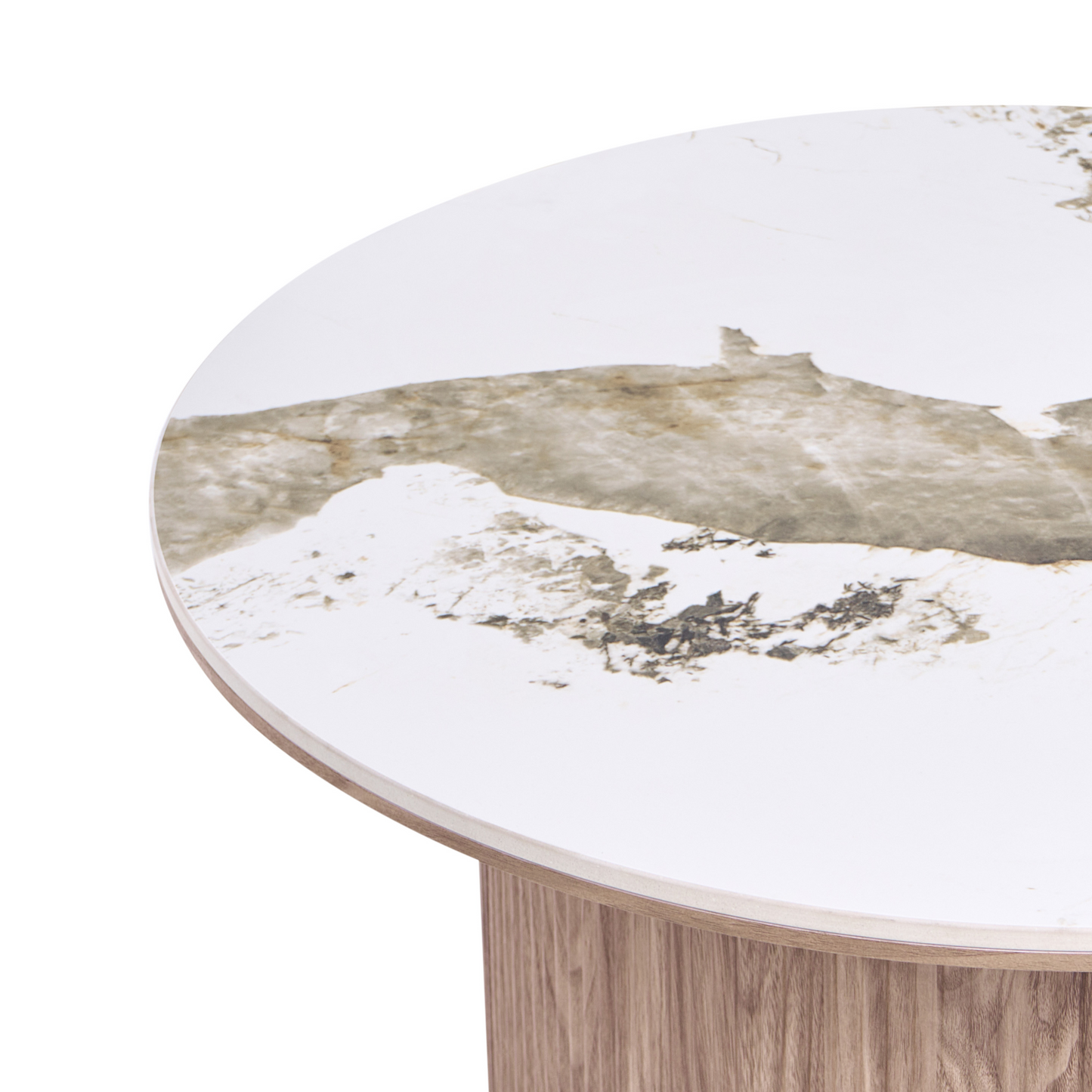 NovaHome Ceramic Top Coffee Table Ø80cm White Marble Ribbed MDF Base