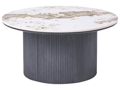 NovaHome Coffee Table Ceramic Marble Top White Ribbed MDF Legs 80 cm