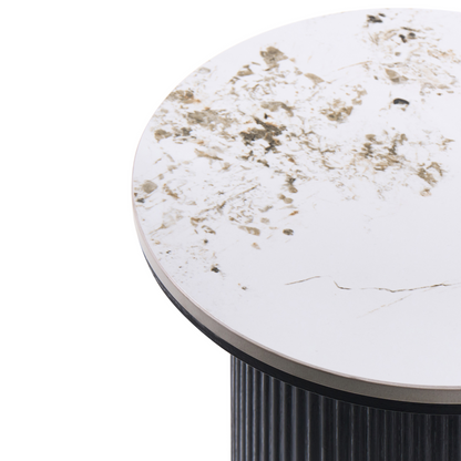 NovaHome Side Table Black MDF Base 45 cm Diameter White Marble Ceramic Top Ribbed Leg