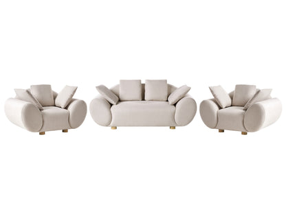 Fabric Living Room Set Light Beige With Rubberwood Legs