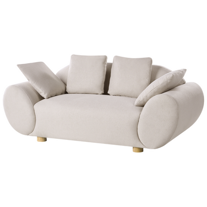 Fabric Living Room Set Light Beige With Rubberwood Legs