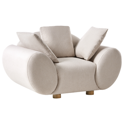 Fabric Living Room Set Light Beige With Rubberwood Legs