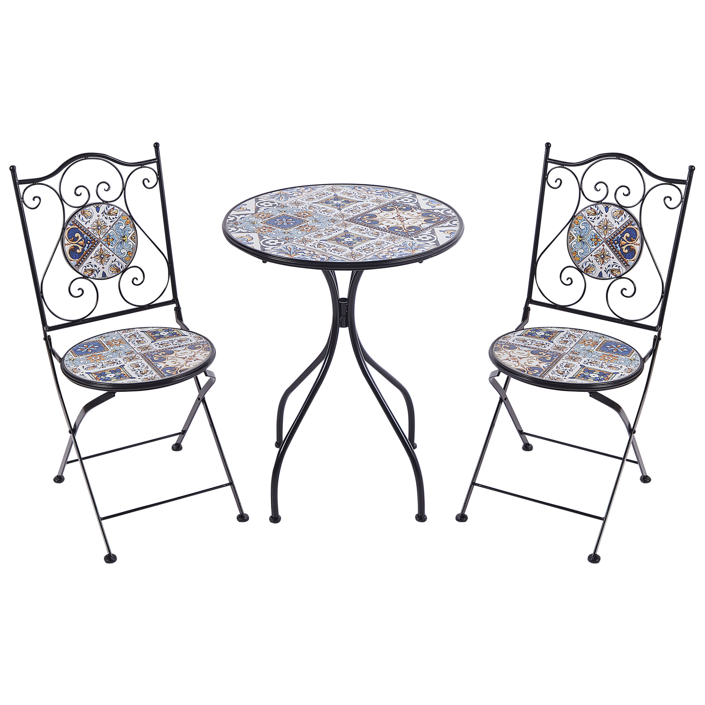 Vintage Outdoor Bistro Set Black Metal with Mosaic Tiles