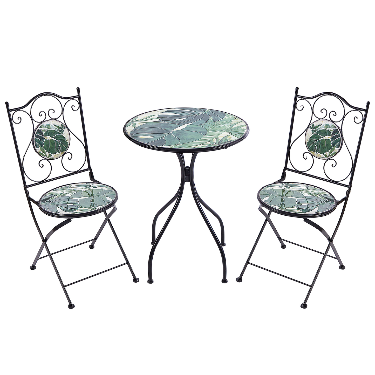 Vintage Green Mosaic Bistro Set In Black Iron Frame