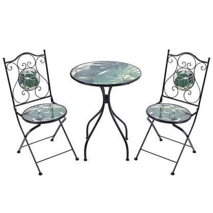 Vintage Green Mosaic Bistro Set In Black Iron Frame