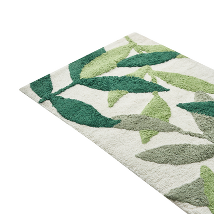Green Cotton Bath Mat 60 x 90cm Modern Leaves Pattern