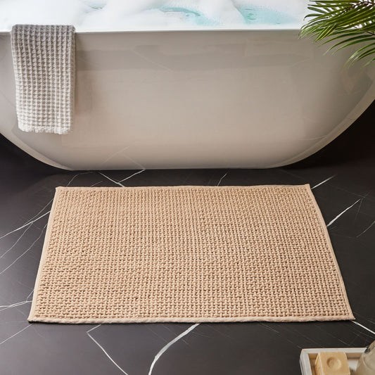 Beige Cotton Bath Mat 60 x 90cm Rectangular Modern