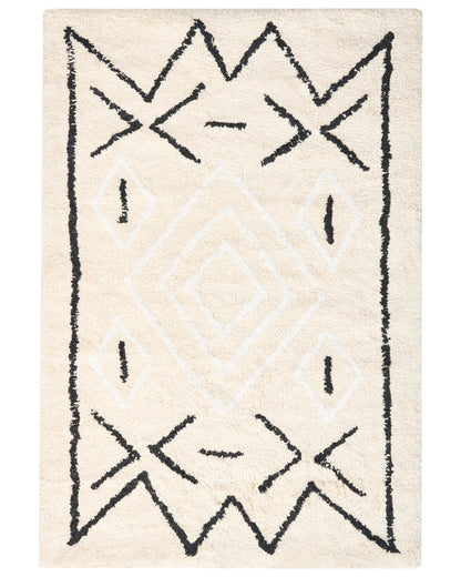 Bath Mat Light Beige Cotton 60 x 90cm Geometric Pattern