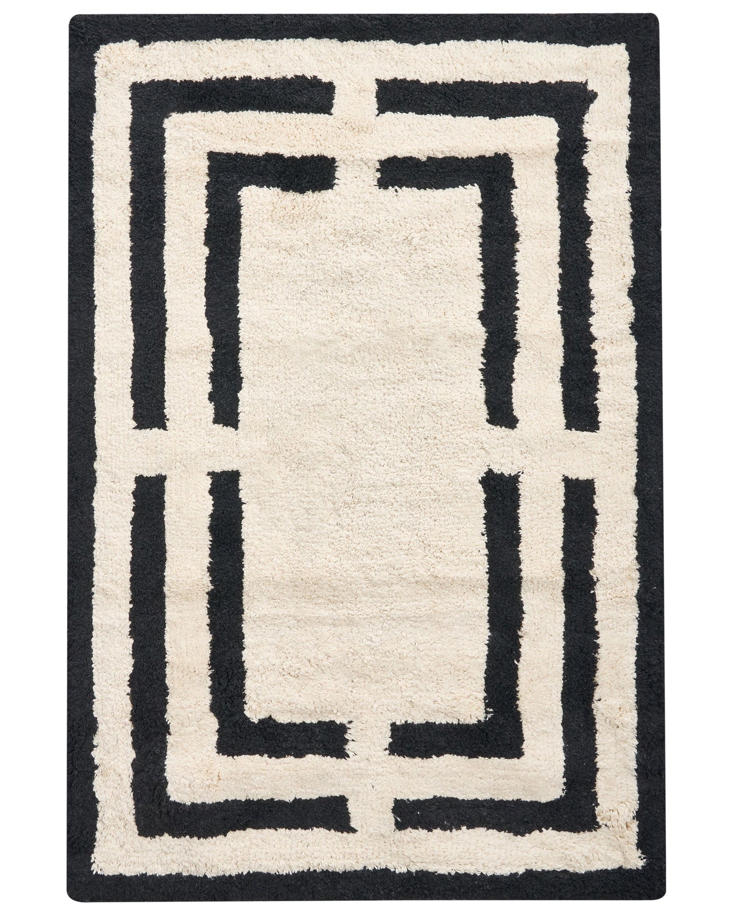 Bath Mat Geometric Pattern Cotton 60 x 90 Beige Black