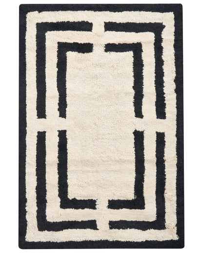 Bath Mat Geometric Pattern Cotton 60 x 90 Beige Black