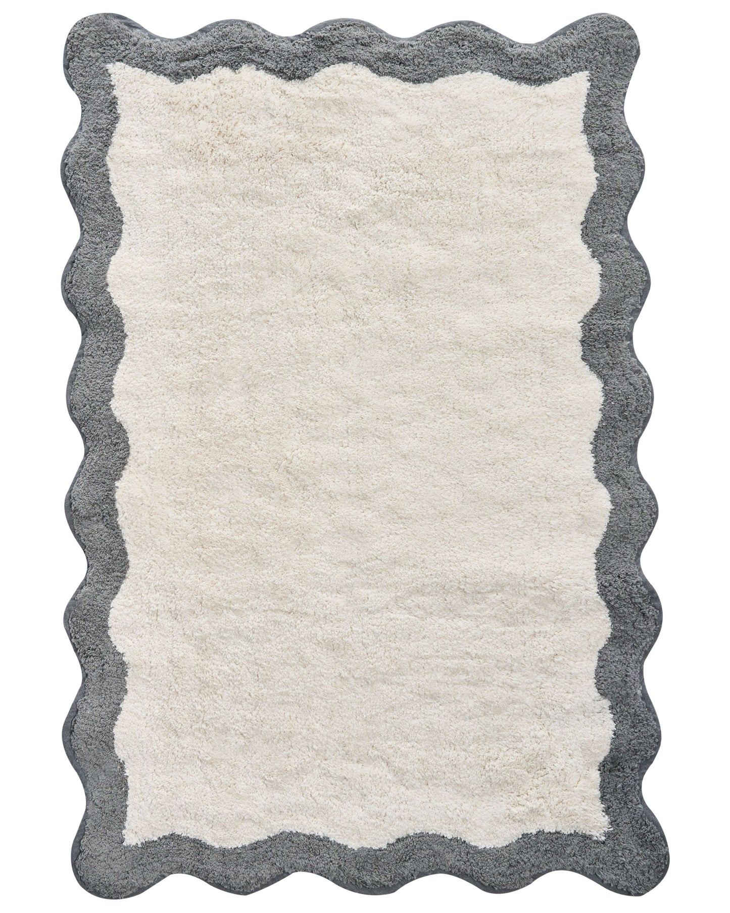 Bath Mat Beige Grey Cotton 60 x 90 Geometric Wavy Edge
