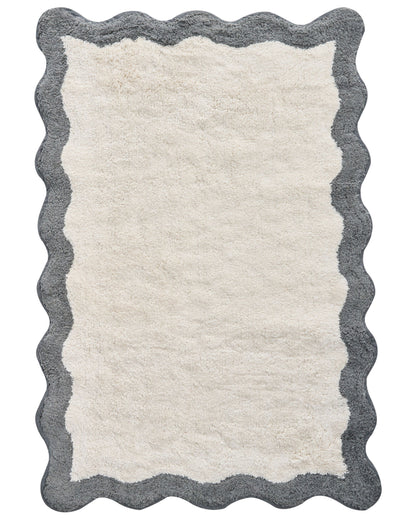 Bath Mat Beige Grey Cotton 60 x 90 Geometric Wavy Edge