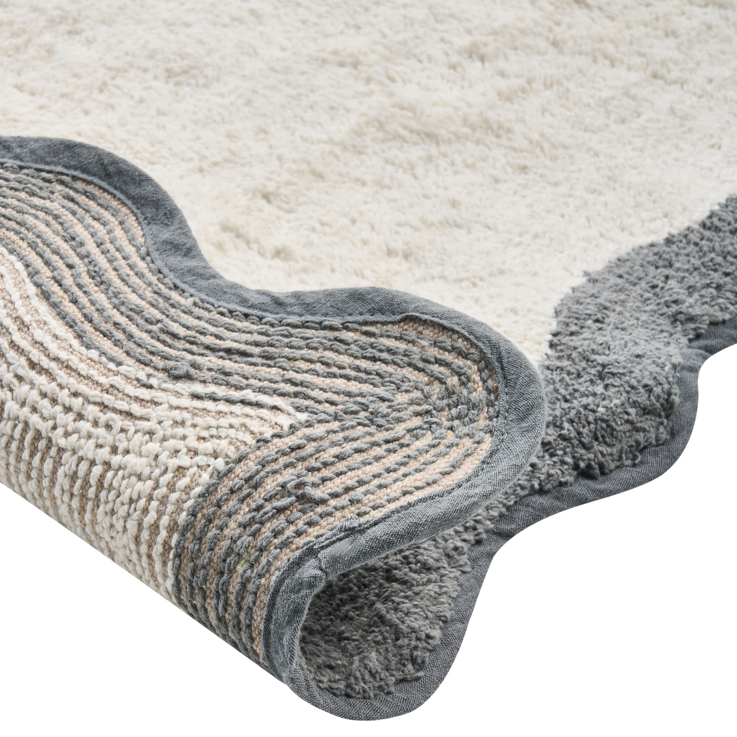 Bath Mat Beige Grey Cotton 60 x 90 Geometric Wavy Edge