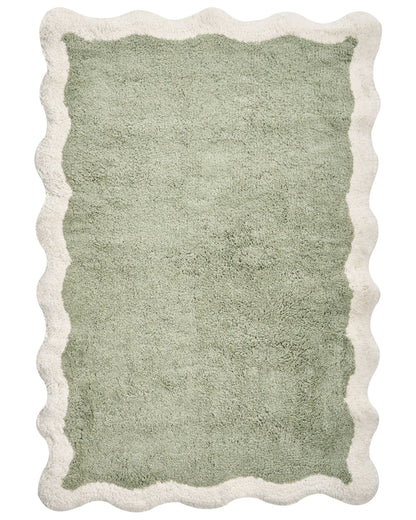 Cotton Bath Mat Green Beige 60 x 90 Geometric Fluffy