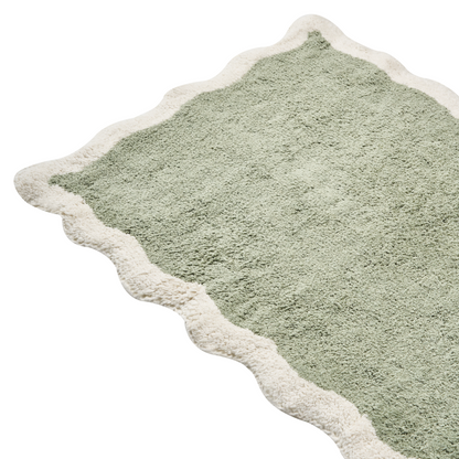 Cotton Bath Mat Green Beige 60 x 90 Geometric Fluffy