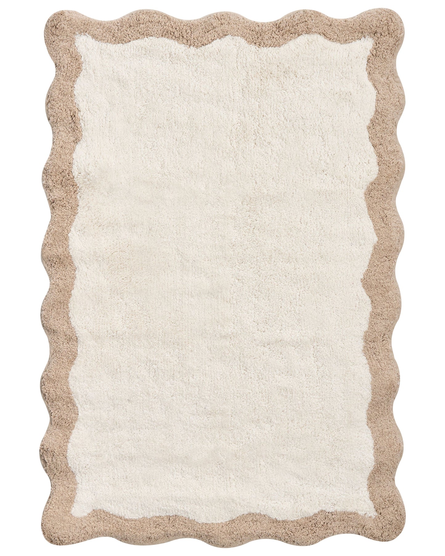 Bath Mat Beige And Brown Cotton 60 X 90cm Geometric Pattern Plush Rug Modern Design