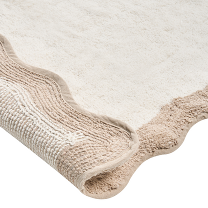 Bath Mat Beige And Brown Cotton 60 X 90cm Geometric Pattern Plush Rug Modern Design