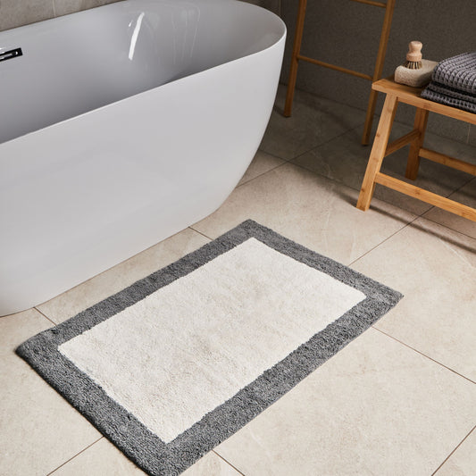 Bath Mat Beige Grey 60 x 90 Cotton Geometric