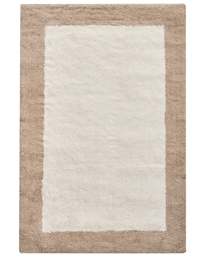 Bath Mat Beige And Brown Cotton 60 x 90cm Geometric Pattern