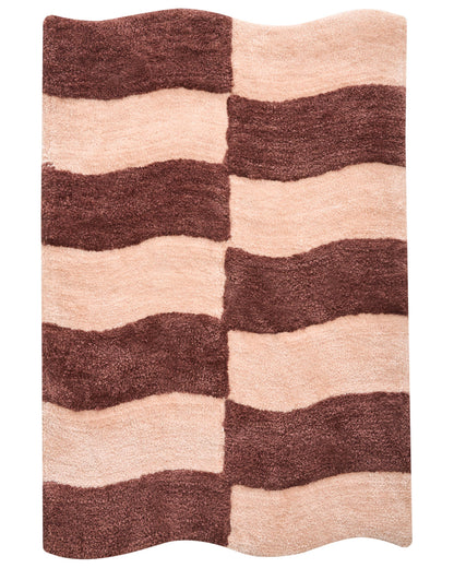 Cotton Bath Mat 60 x 90cm Beige Brown Geometric Pattern Plush Rug For Bath