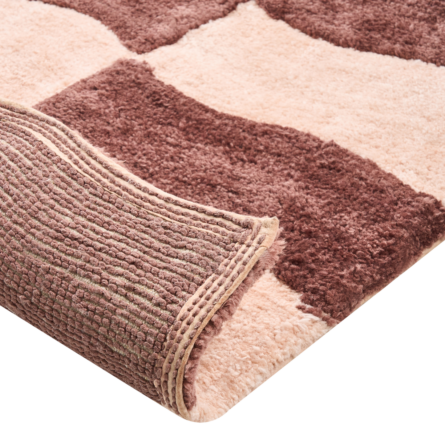 Cotton Bath Mat 60 x 90cm Beige Brown Geometric Pattern Plush Rug For Bath