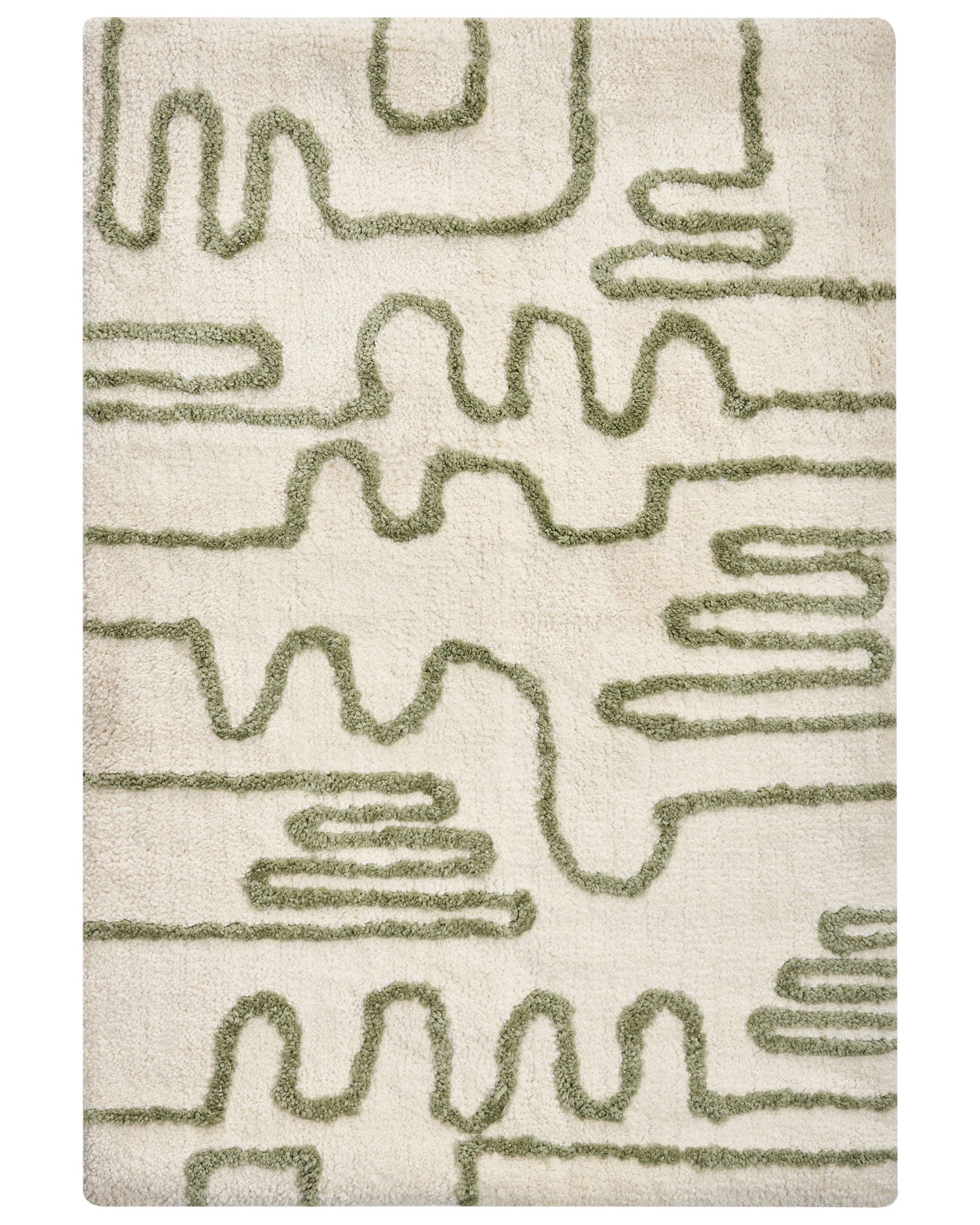 Bath Mat Beige Green 60 x 90cm Geometric Fluffy Rug