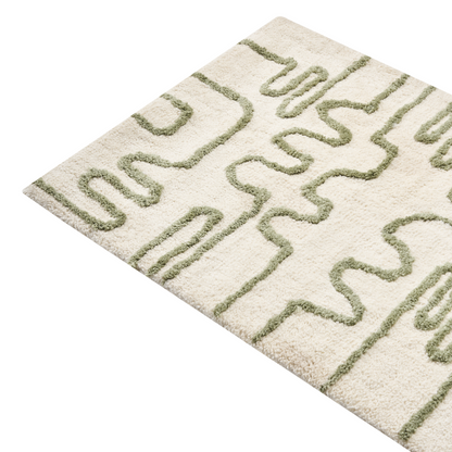 Bath Mat Beige Green 60 x 90cm Geometric Fluffy Rug