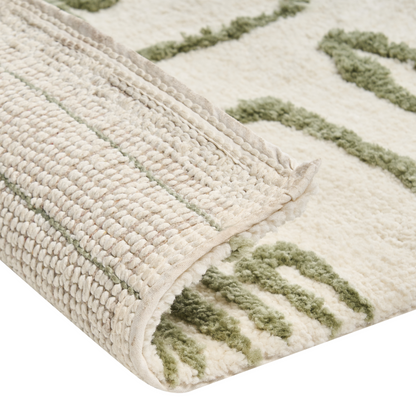 Bath Mat Beige Green 60 x 90cm Geometric Fluffy Rug