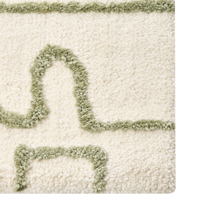 Bath Mat Beige Green 60 x 90cm Geometric Fluffy Rug