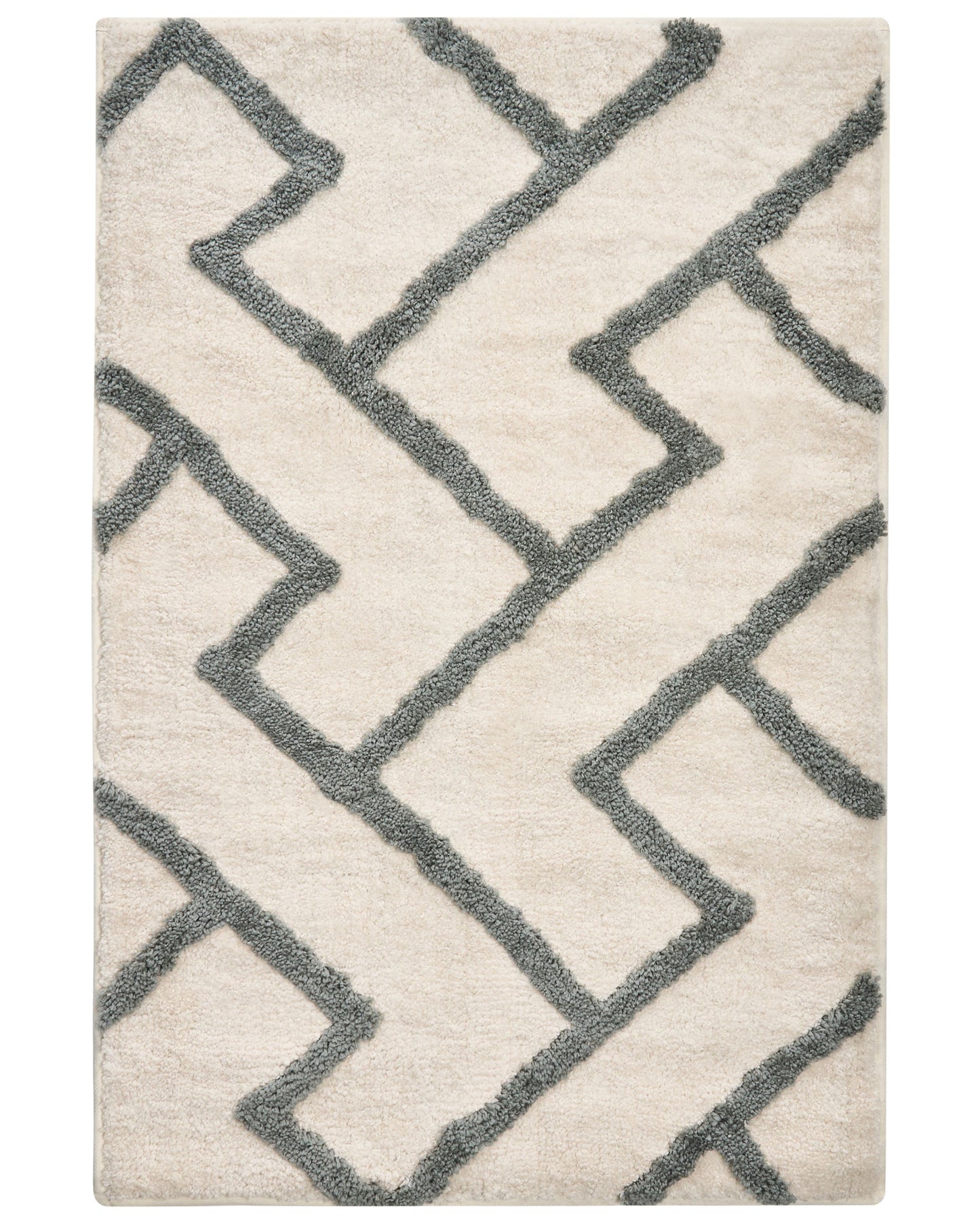 Modern Bath Mat Beige Grey 60 x 90cm Geometric Fluffy Rug