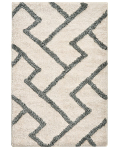 Modern Bath Mat Beige Grey 60 x 90cm Geometric Fluffy Rug