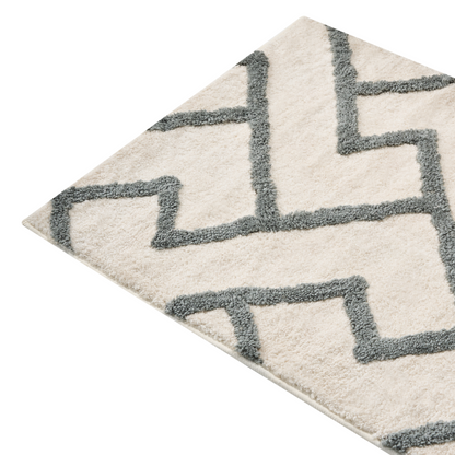 Modern Bath Mat Beige Grey 60 x 90cm Geometric Fluffy Rug