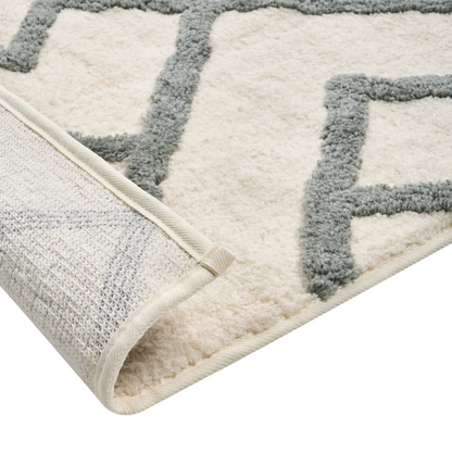 Modern Bath Mat Beige Grey 60 x 90cm Geometric Fluffy Rug