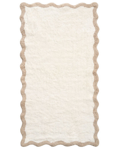 Bath Mat 80 x 150cm Beige Brown Wavy Edge Geometric Plush