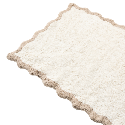 Bath Mat 80 x 150cm Beige Brown Wavy Edge Geometric Plush