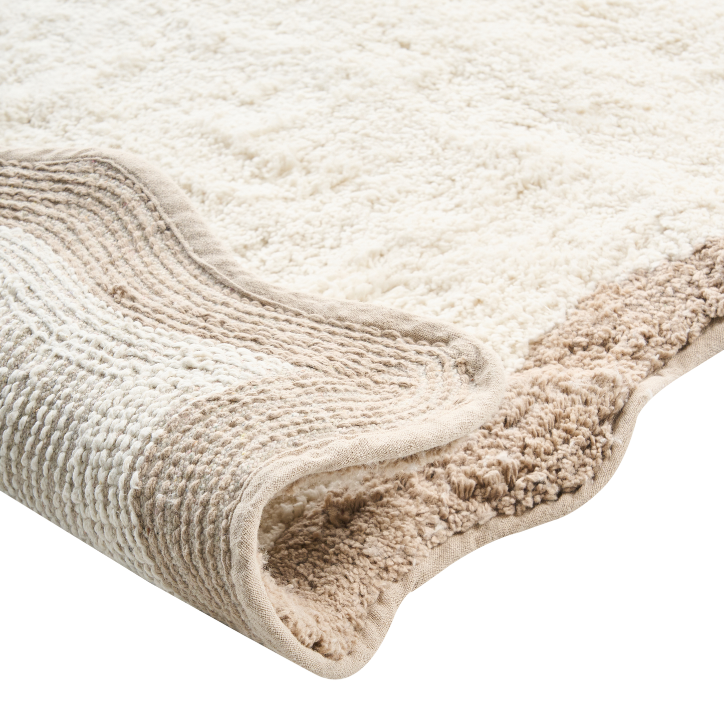 Bath Mat 80 x 150cm Beige Brown Wavy Edge Geometric Plush