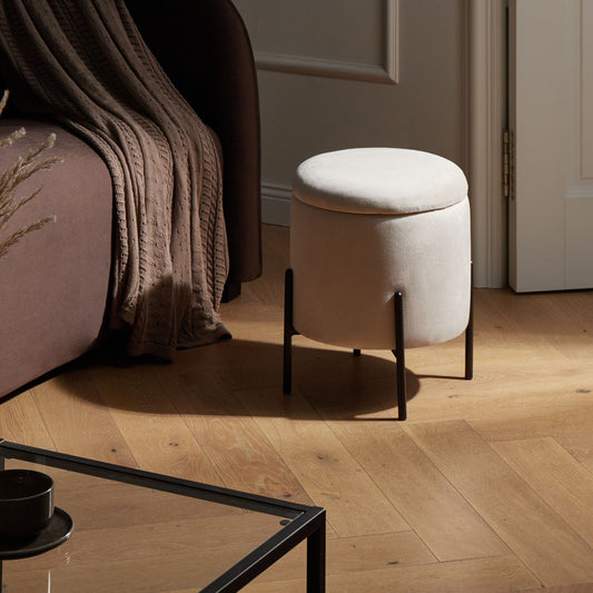 Storage Pouffe Light Beige Velvet With Removable Top