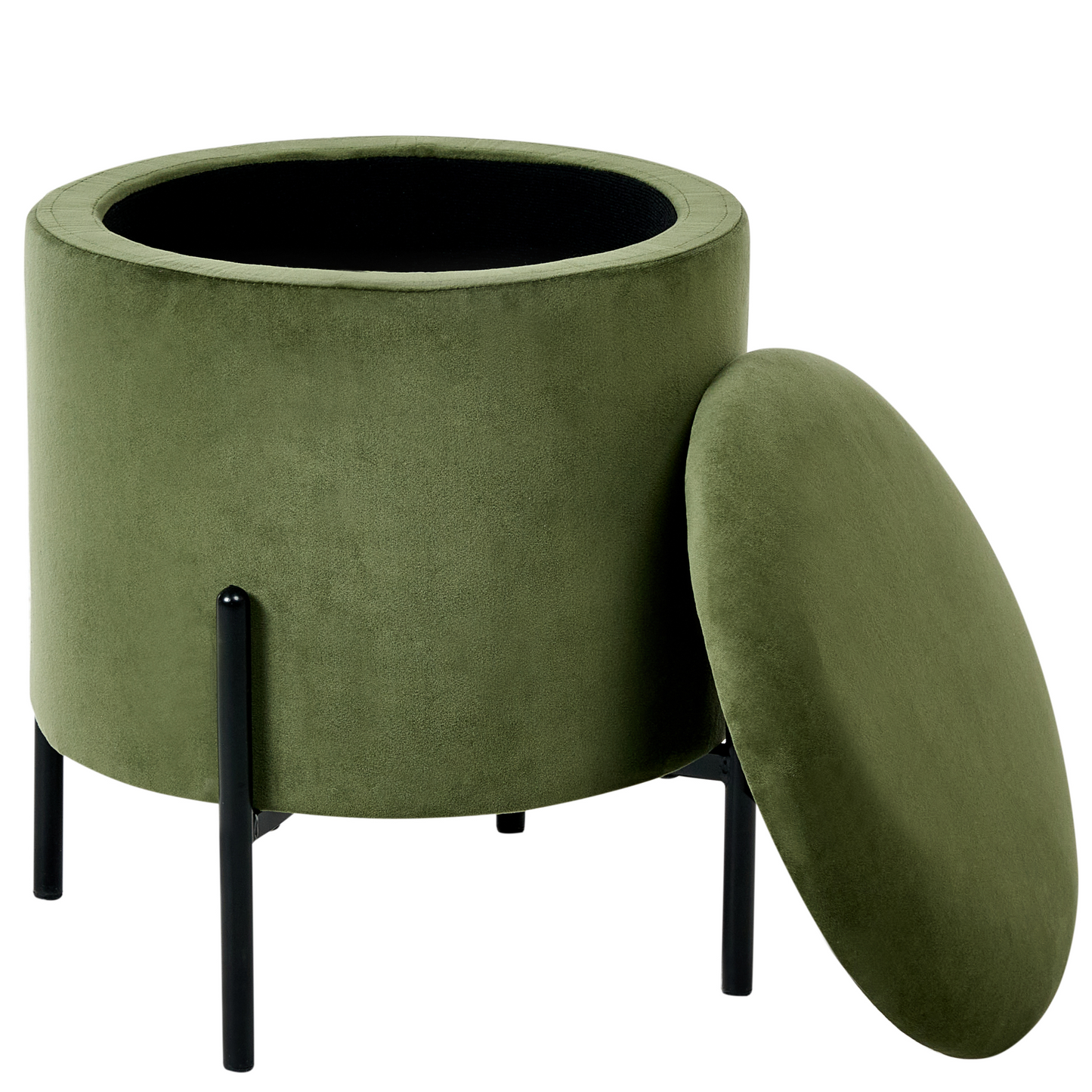 Dark Green Storage Pouffe With Wooden Base