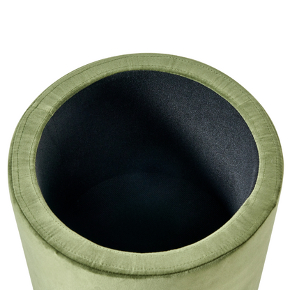 Dark Green Storage Pouffe With Wooden Base
