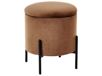 Storage Pouffe Dark Brown Velvet Upholstered With Wooden Base