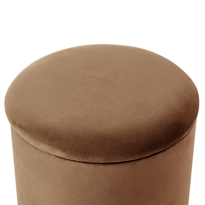 Storage Pouffe Dark Brown Velvet Upholstered With Wooden Base