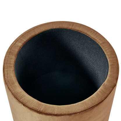 Storage Pouffe Dark Brown Velvet Upholstered With Wooden Base