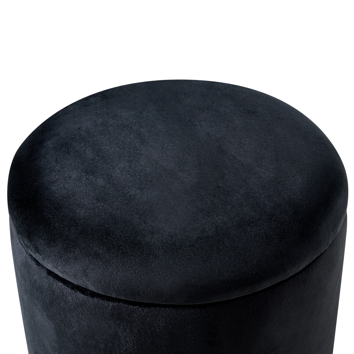 Storage Pouffe Black Velvet Fabric Upholstered Round Footstool With Hidden Storage Wooden Base