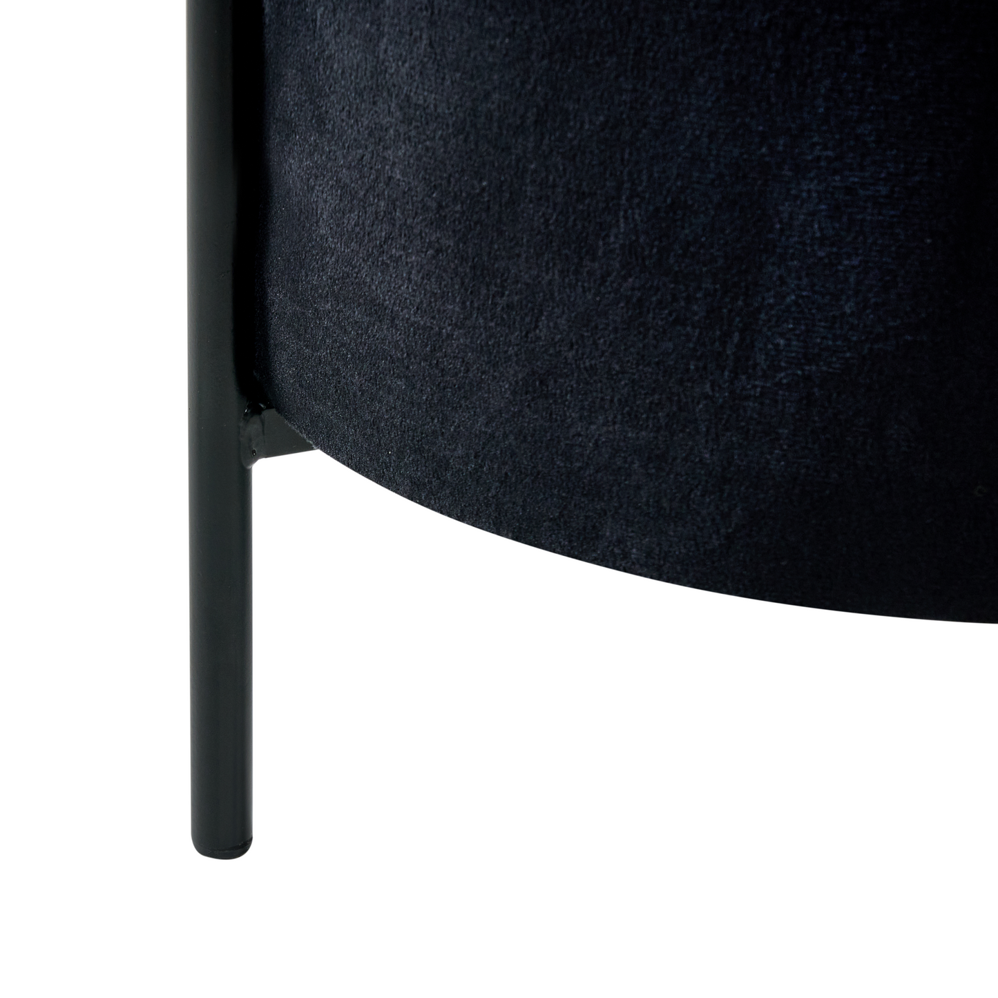 Storage Pouffe Black Velvet Fabric Upholstered Round Footstool With Hidden Storage Wooden Base