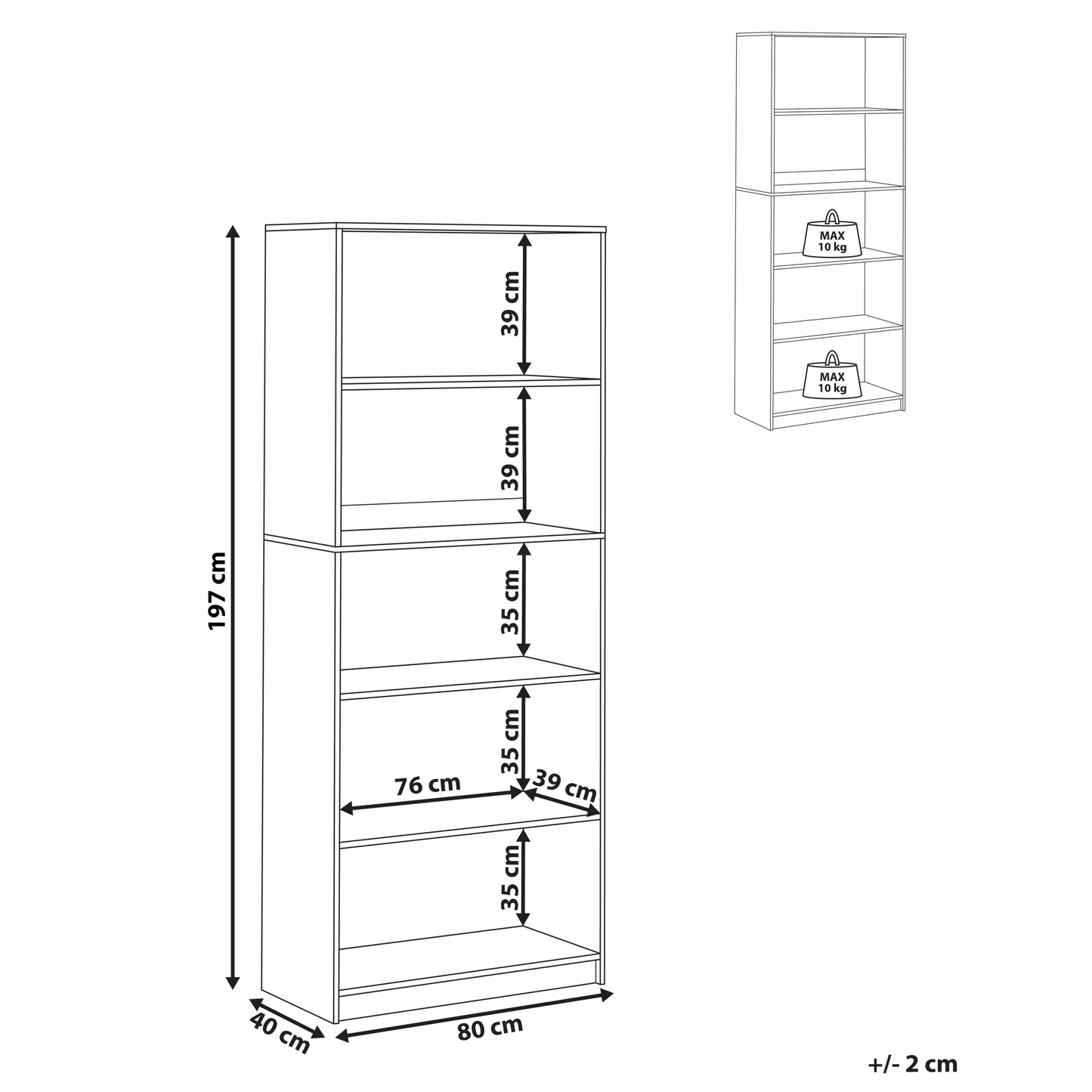 5 Tier Black Bookcase Minimalist Matte Finish