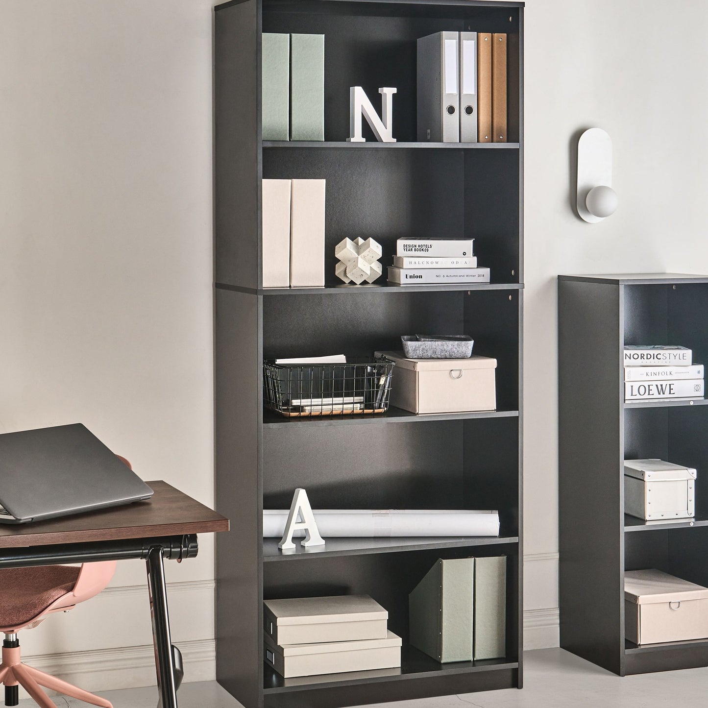 5 Tier Black Bookcase Minimalist Matte Finish