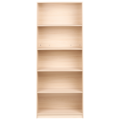 5 Tier Bookcase Light Brown Particle Board Matte Finish Minimalist Bookshelf