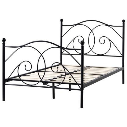 EU Panel Bed 4ft Black Metal Frame Slatted Base Retro